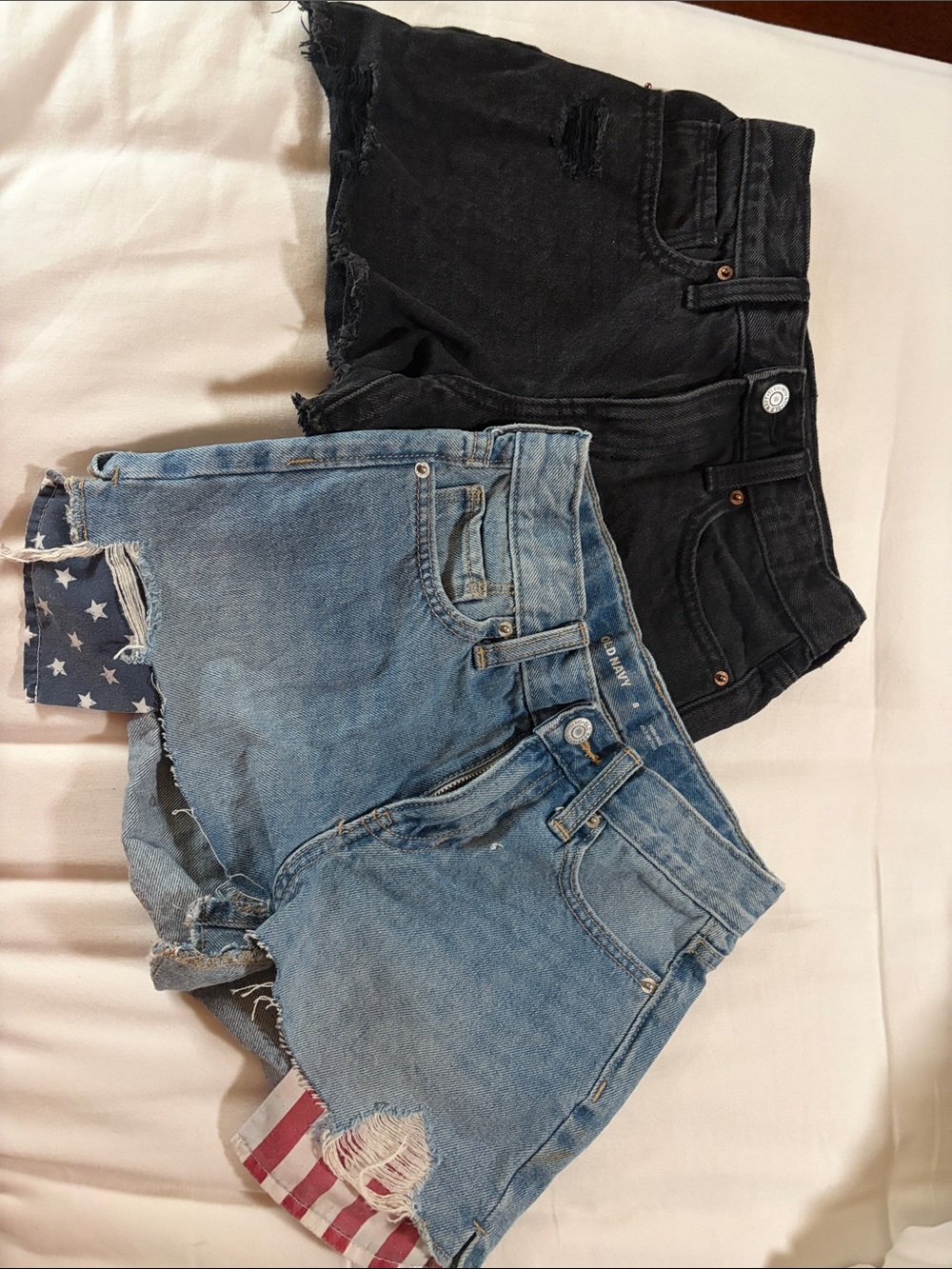 Old Navy Black and Light Blue Distressed Girls' Shorts Duo